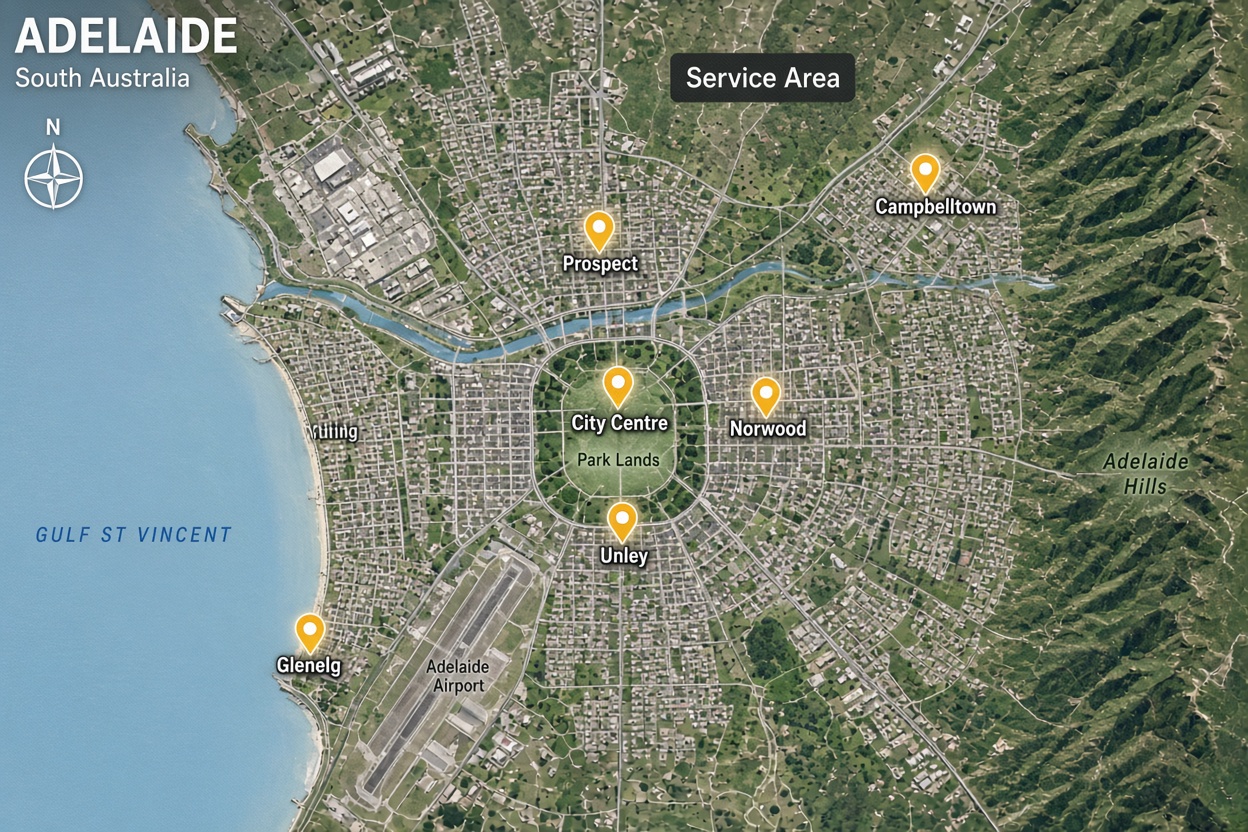 Map showing Adelaide service area
